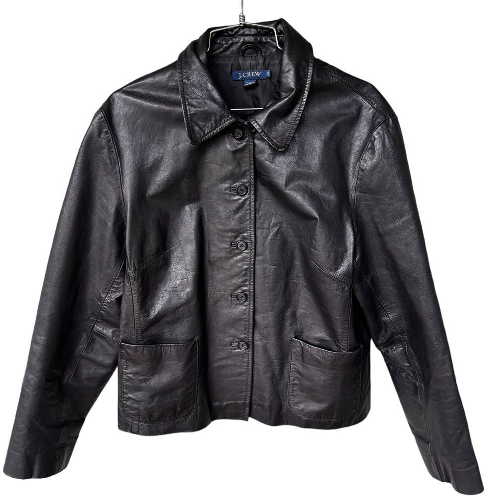 J. Crew Black Leather Button-Front Jacket